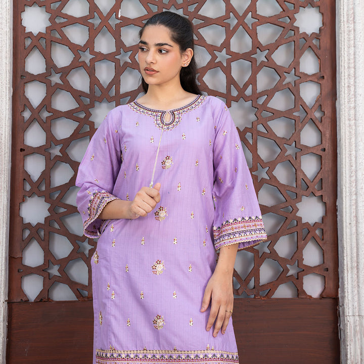 2-PC Embroidered Shirt &Cambric Trouser