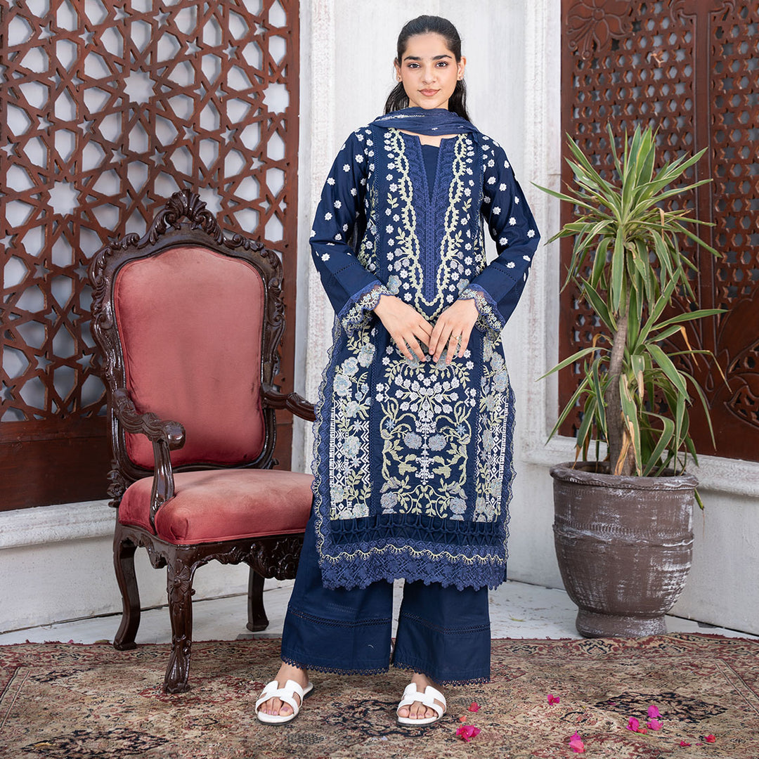 3-PC Embroidered Lawn Shirt Lawn Trouser with LChiffon Dupatta