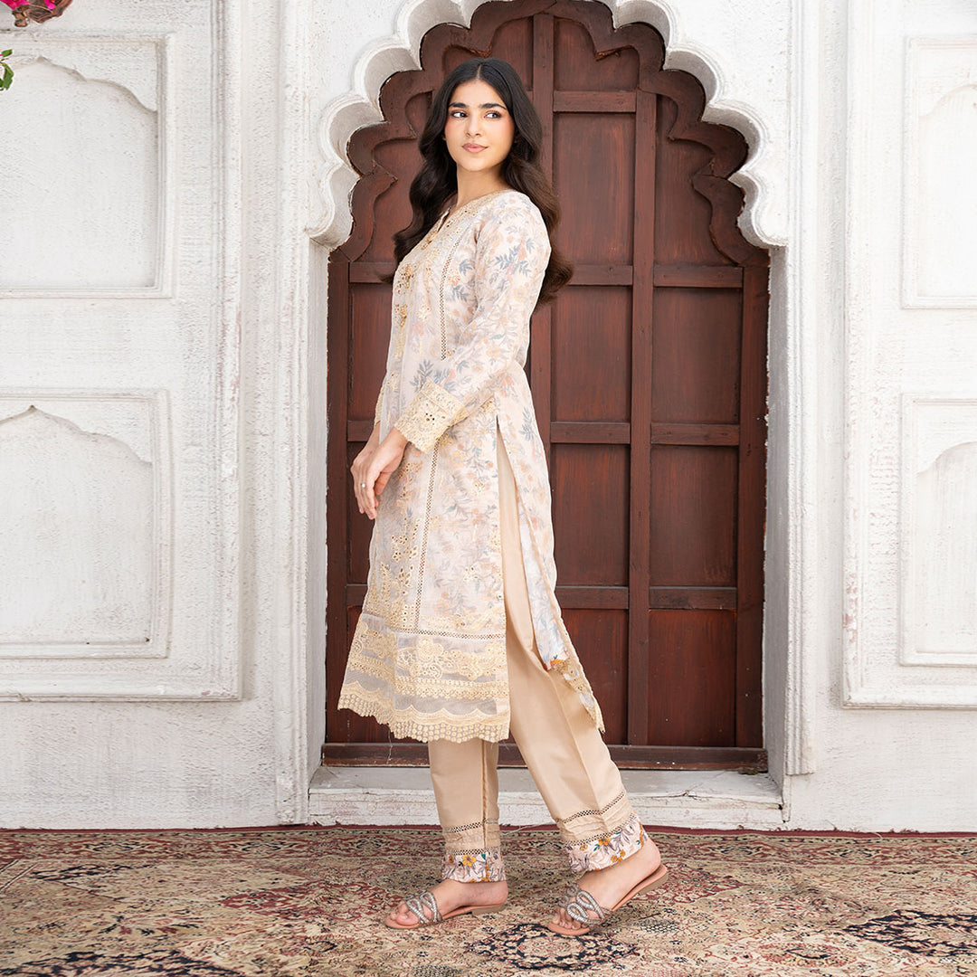 3-PC  Embroidered Net Shirt &Grip Trouser with Net Duppata