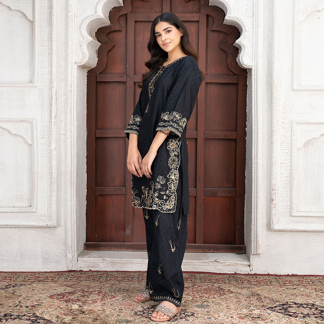 2-PC Embroidered Shirt &Cambric Trouser