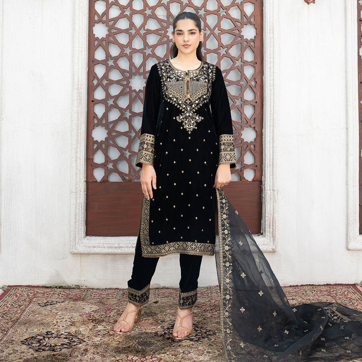3-PC  Velvet Shirt & Trouser with Net Duppata
