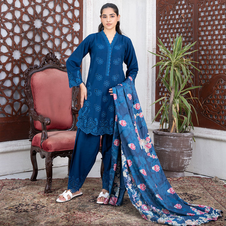 3-PC Shirt Stone Linen &Trouser Stone Dupatta Printed Shawl