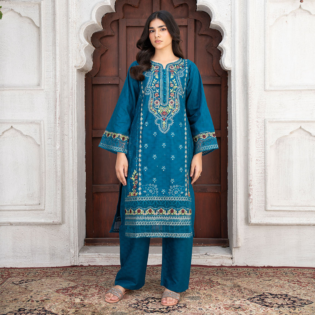 2-PC Embroidered Shirt &Cambric Trouser