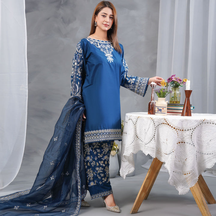 3-PC Luxury Embroidered cambric & NET