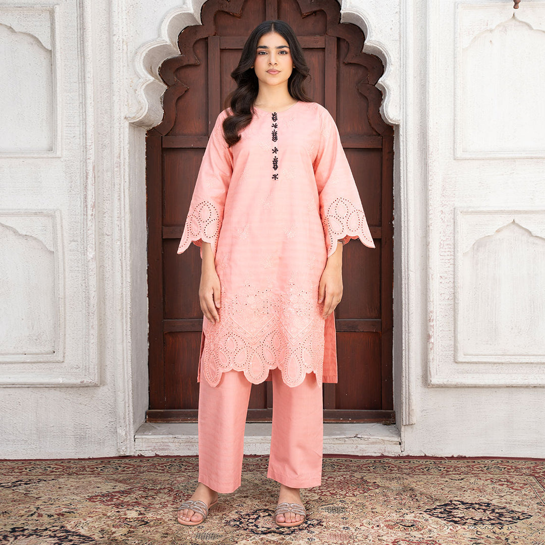 2-PC Embroidered Shirt &Cambric Trouser