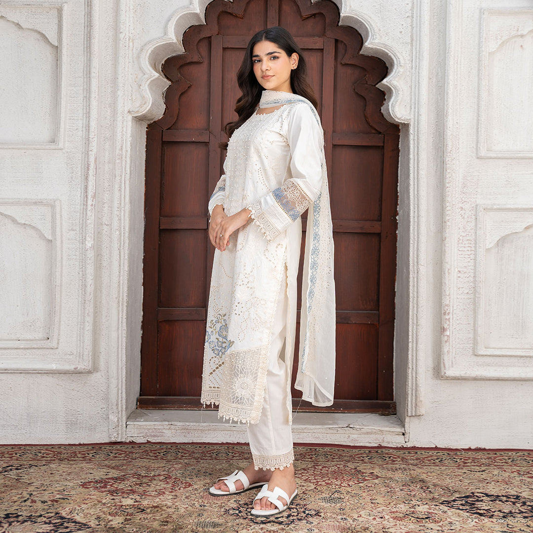 3-PC Embroidered Lawn Shirt Lawn Trouser with LChiffon Dupatta