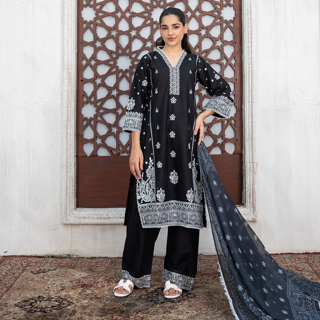 3-PC Embroidered Cambric Shirt Cambric Trouser&Fancy Dupatta