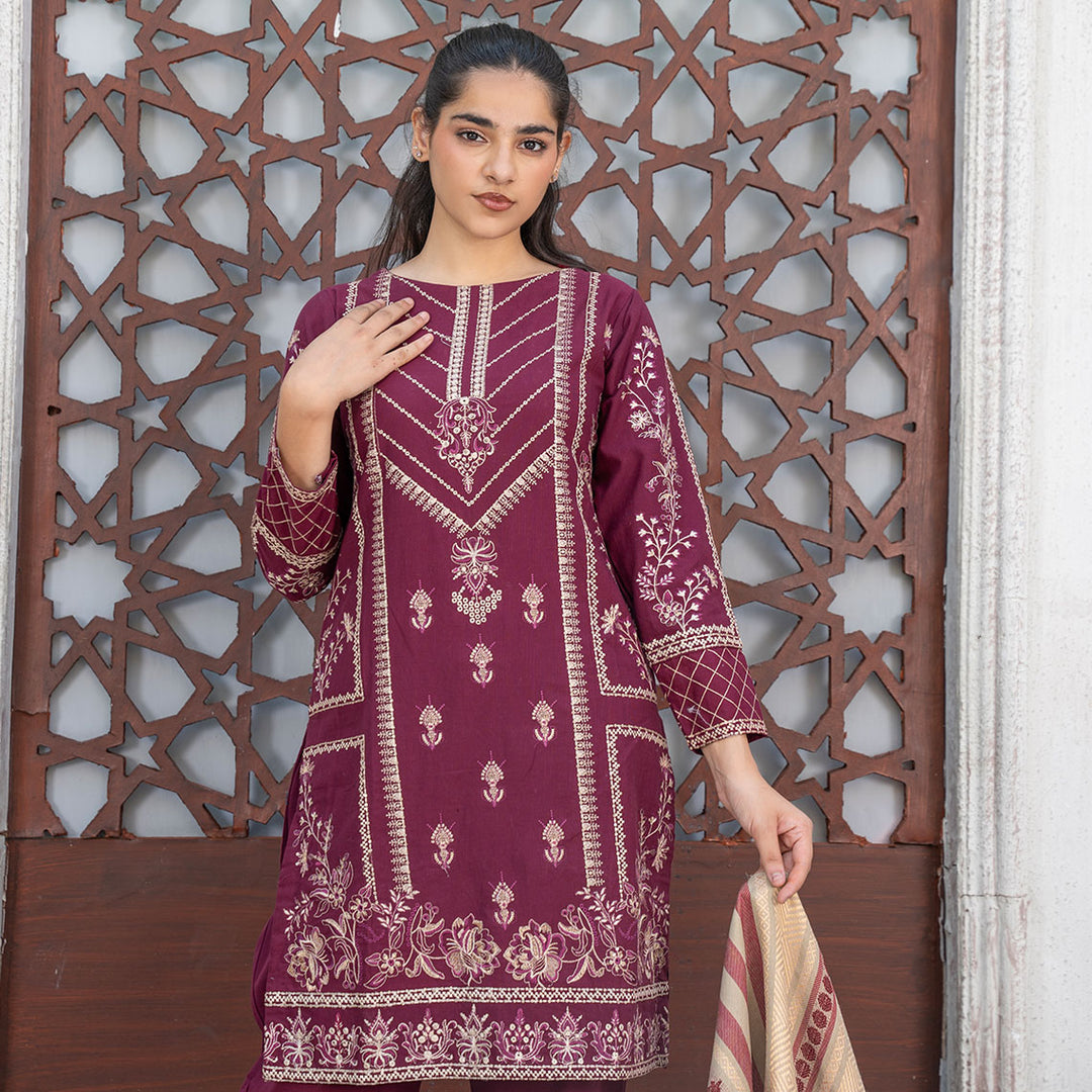 3-PC Shirt Slub Khaddar Trouser Slub Khaddar Dupatta Wool Shawl