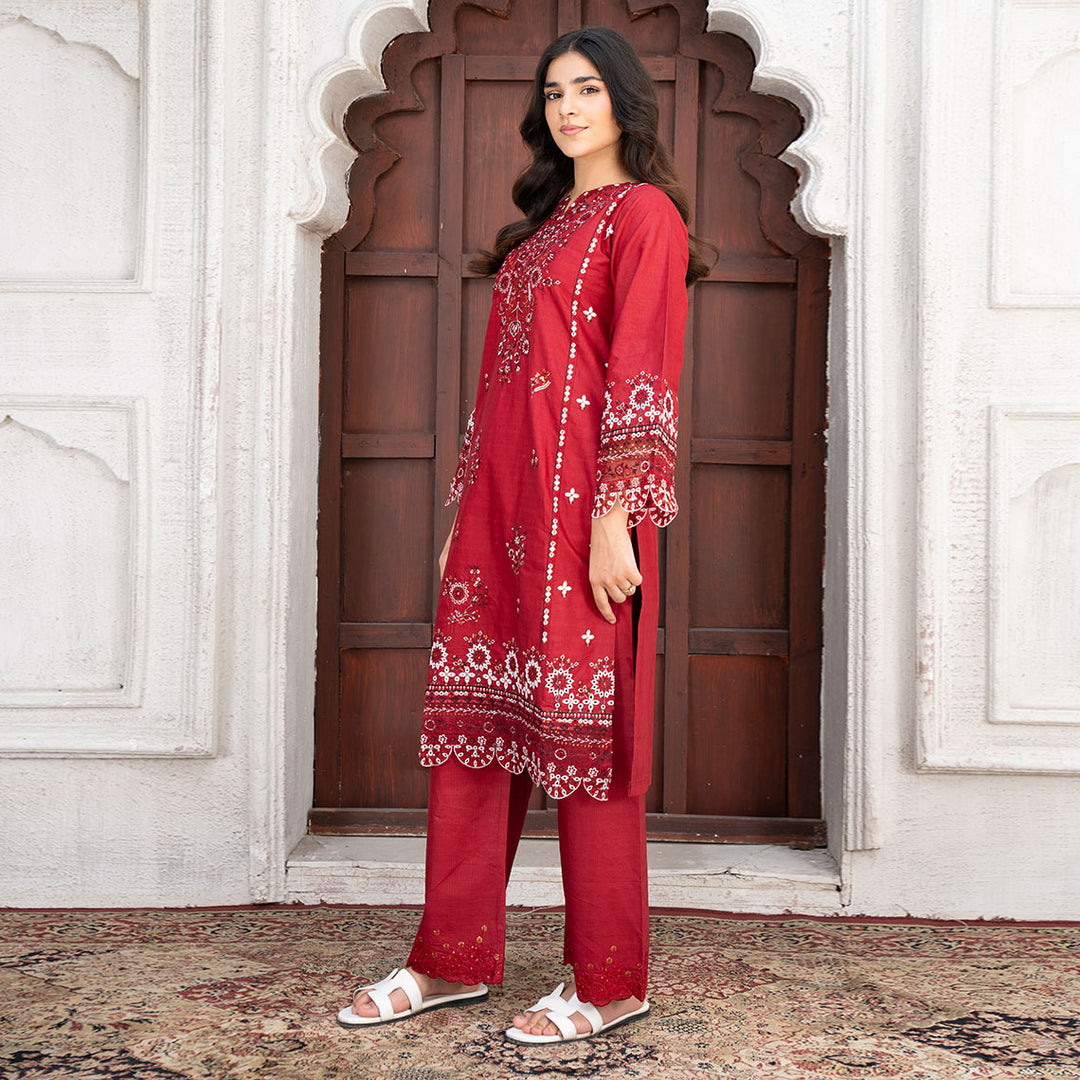 2-PC Embroidered Shirt &Cambric Trouser