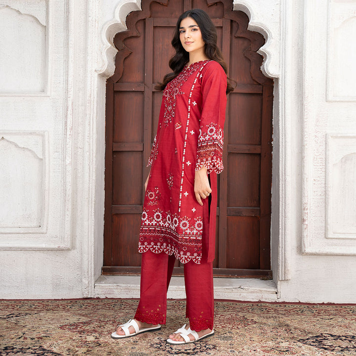 2-PC Embroidered Shirt &Cambric Trouser