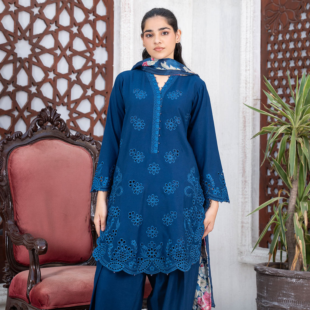 3-PC Shirt Stone Linen &Trouser Stone Dupatta Printed Shawl