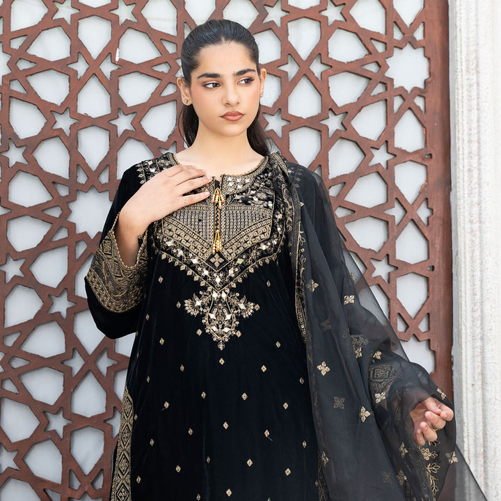 3-PC  Velvet Shirt & Trouser with Net Duppata