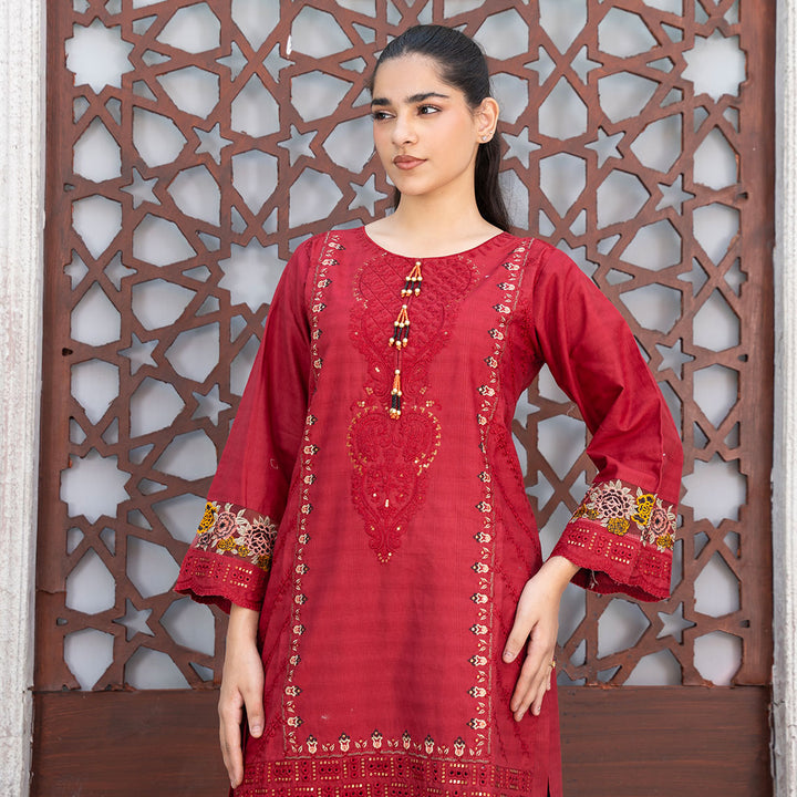 2-PC Embroidered Shirt &Cambric Trouser