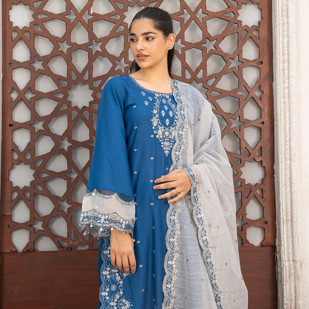3-PC Embroidered Shirt Linen Trouser & Dupatta