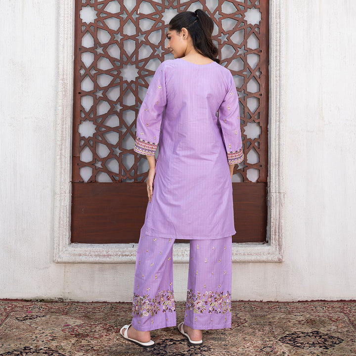2-PC Embroidered Shirt &Cambric Trouser