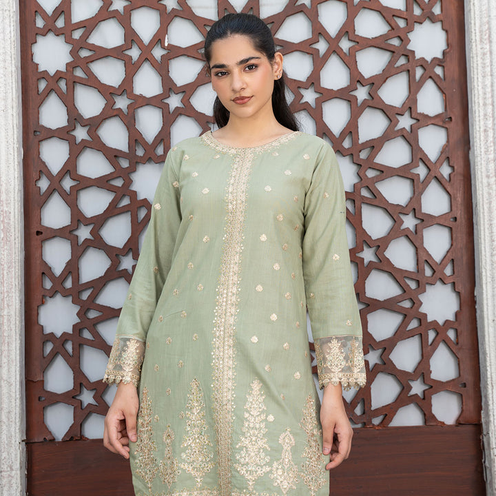 3-PC Embroidered Shirt Slub Khaddar Trouser with Wool Shawl