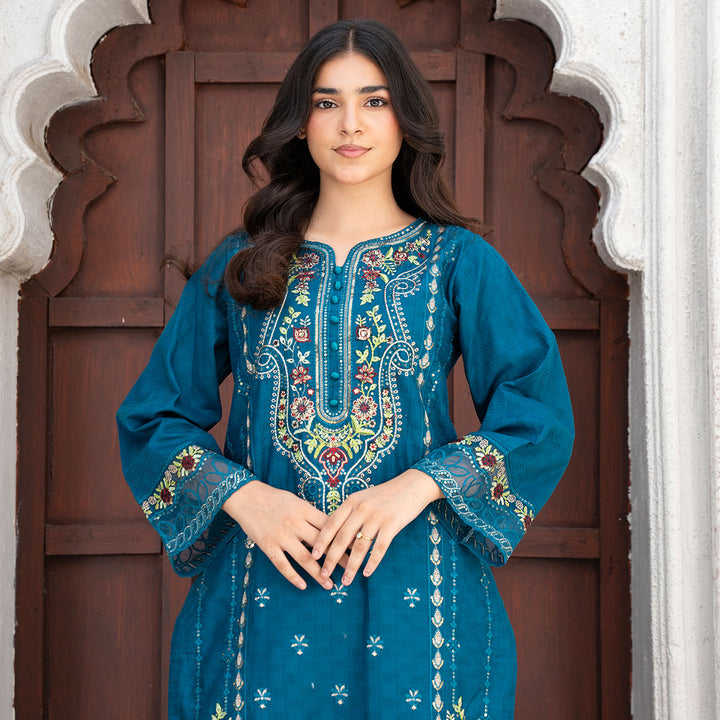 2-PC Embroidered Shirt &Cambric Trouser