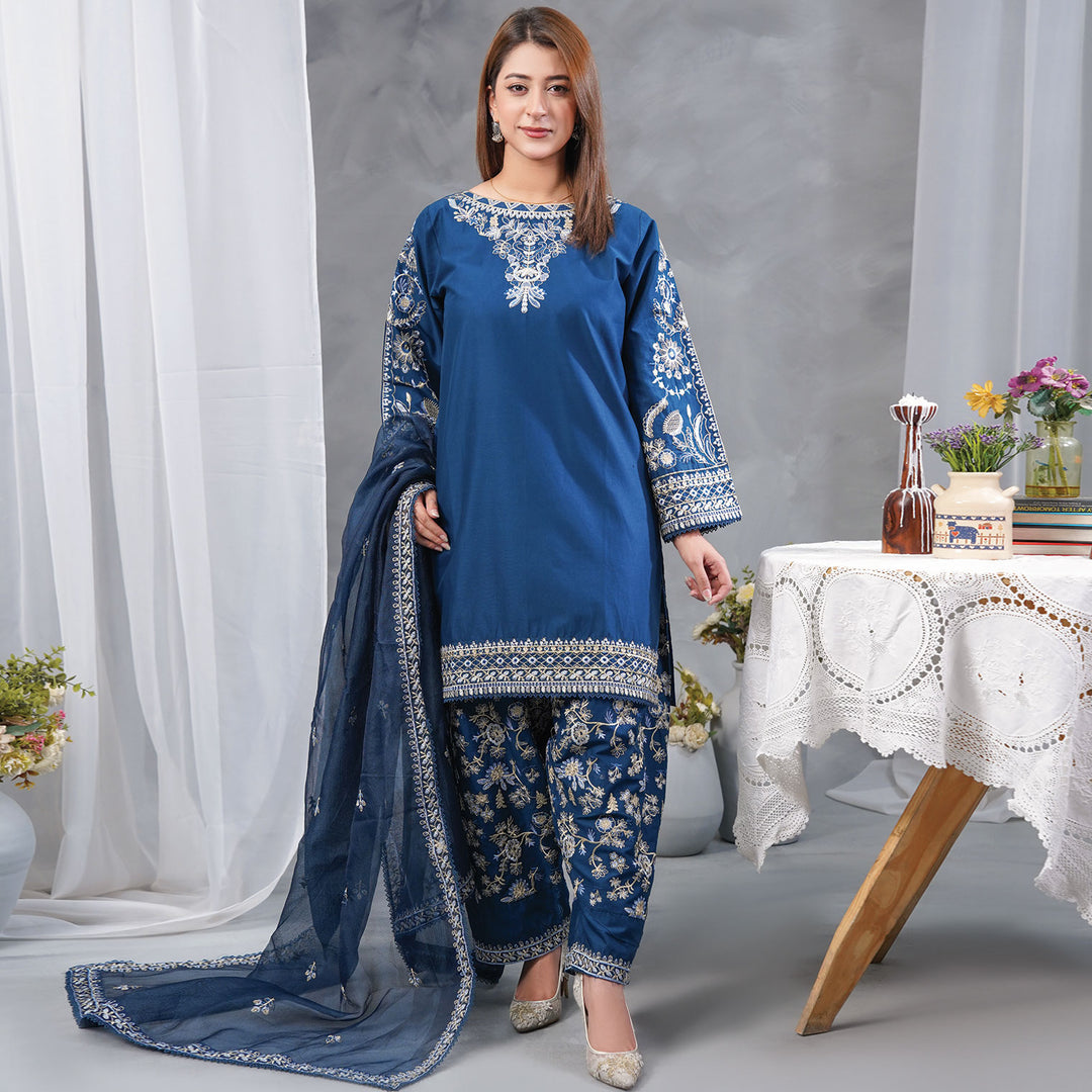3-PC Luxury Embroidered cambric & NET