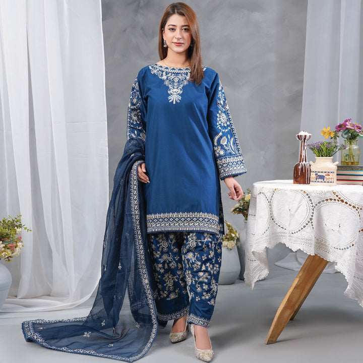 3-PC Luxury Embroidered cambric & NET