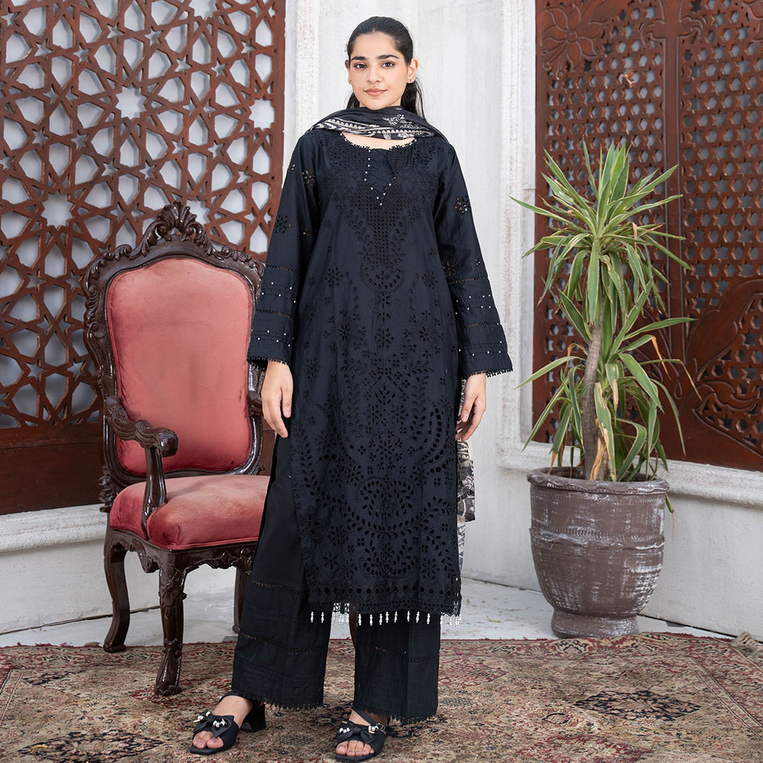 3-PC Embroidered Lawn Shirt  Lawn Trouser with Leno Kara Dupatta