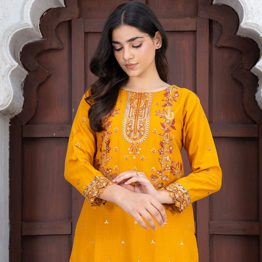 3-PC Embroidered Shirt Slub Khaddar Trouser with Wool Shawl