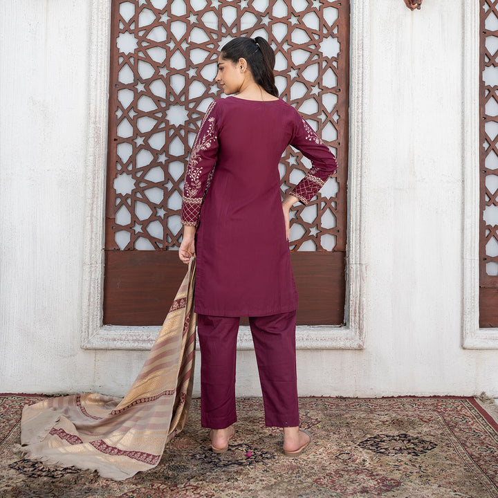 3-PC Shirt Slub Khaddar Trouser Slub Khaddar Dupatta Wool Shawl