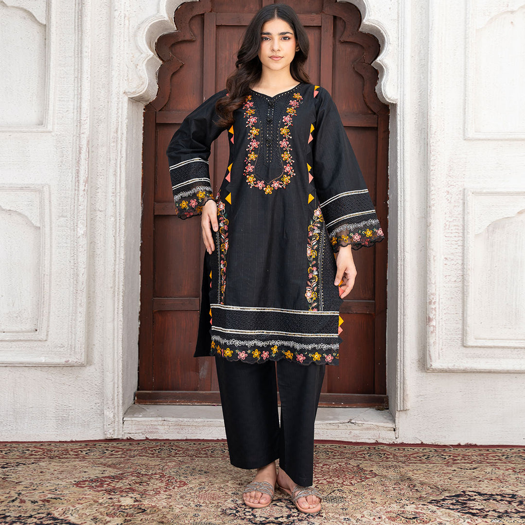 2-PC Embroidered Shirt &Cambric Trouser