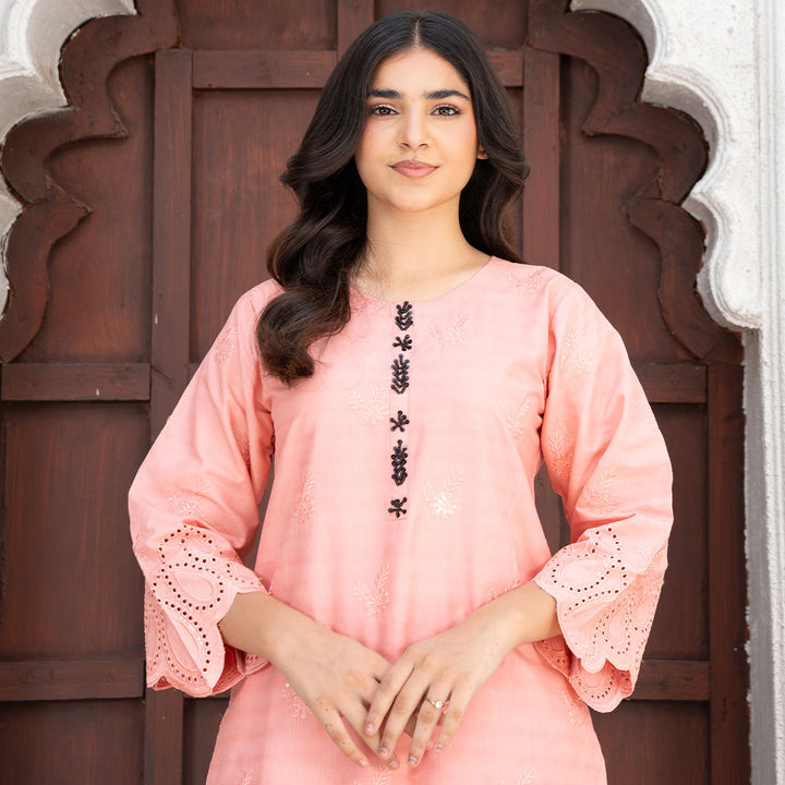 2-PC Embroidered Shirt &Cambric Trouser