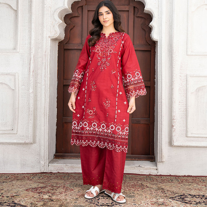 2-PC Embroidered Shirt &Cambric Trouser