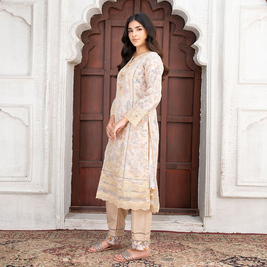 3-PC  Embroidered Net Shirt &Grip Trouser with Net Duppata