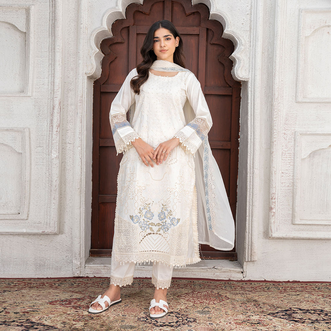 3-PC Embroidered Lawn Shirt Lawn Trouser with LChiffon Dupatta