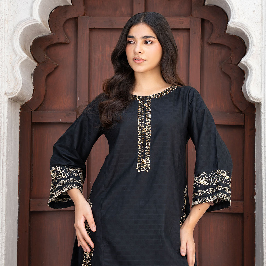 2-PC Embroidered Shirt &Cambric Trouser