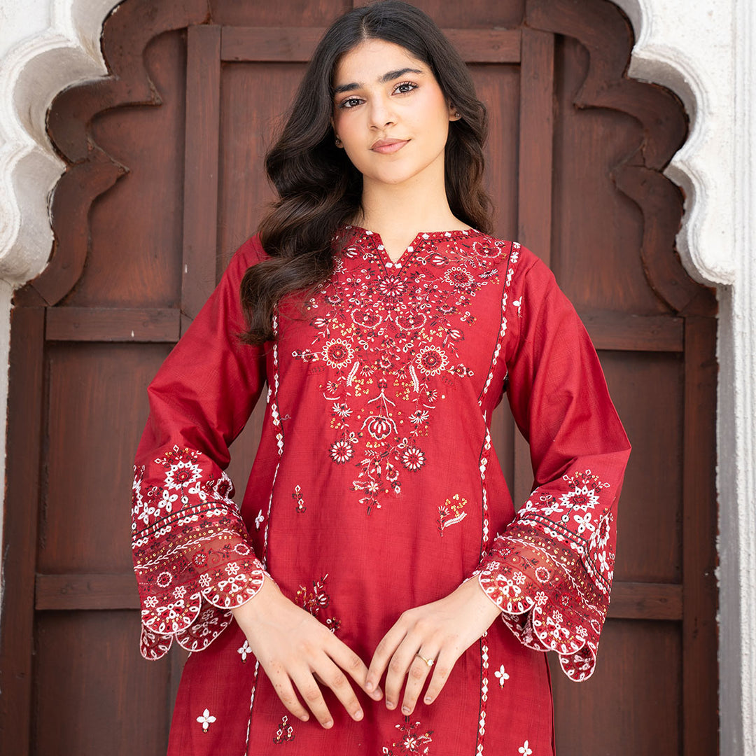 2-PC Embroidered Shirt &Cambric Trouser