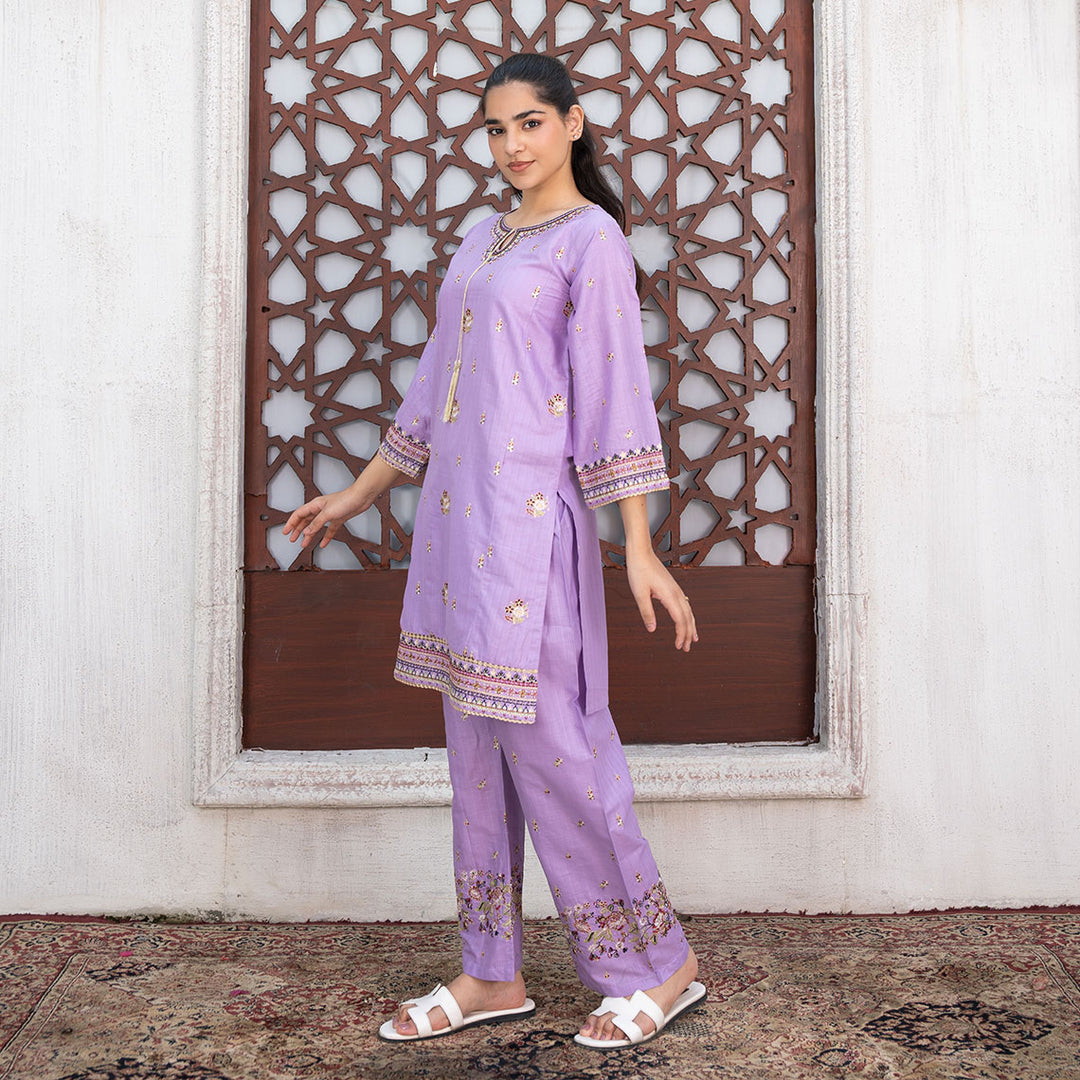 2-PC Embroidered Shirt &Cambric Trouser