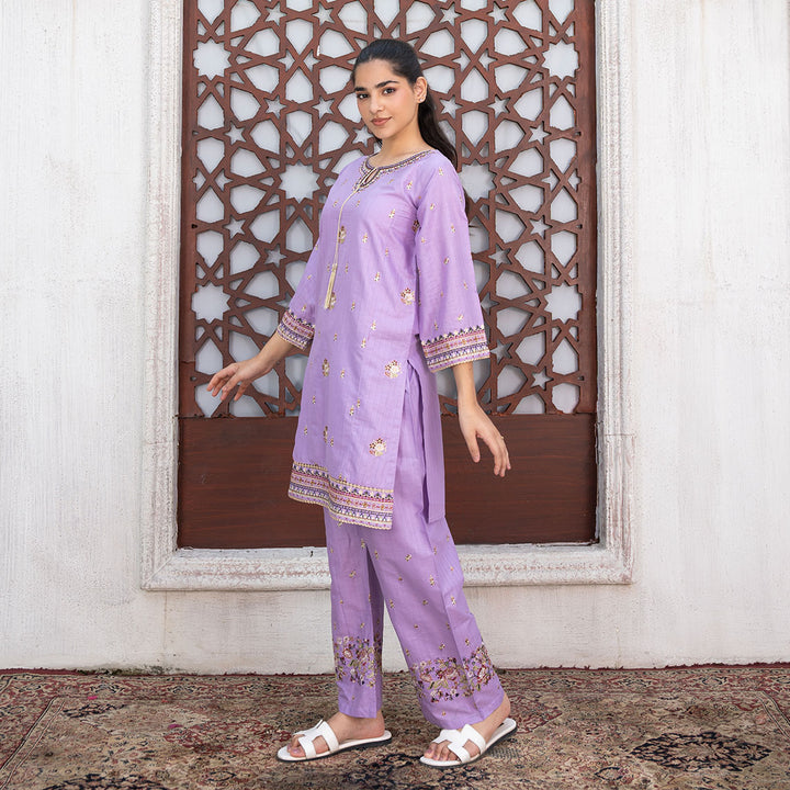 2-PC Embroidered Shirt &Cambric Trouser