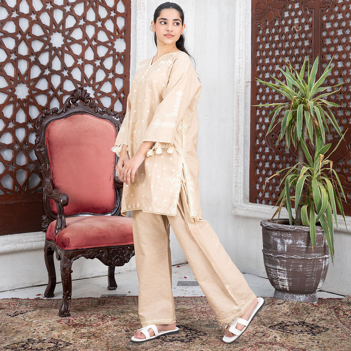 2-PC Embroidered Shirt &Cambric Trouser