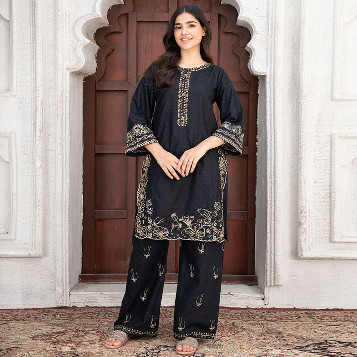 2-PC Embroidered Shirt &Cambric Trouser