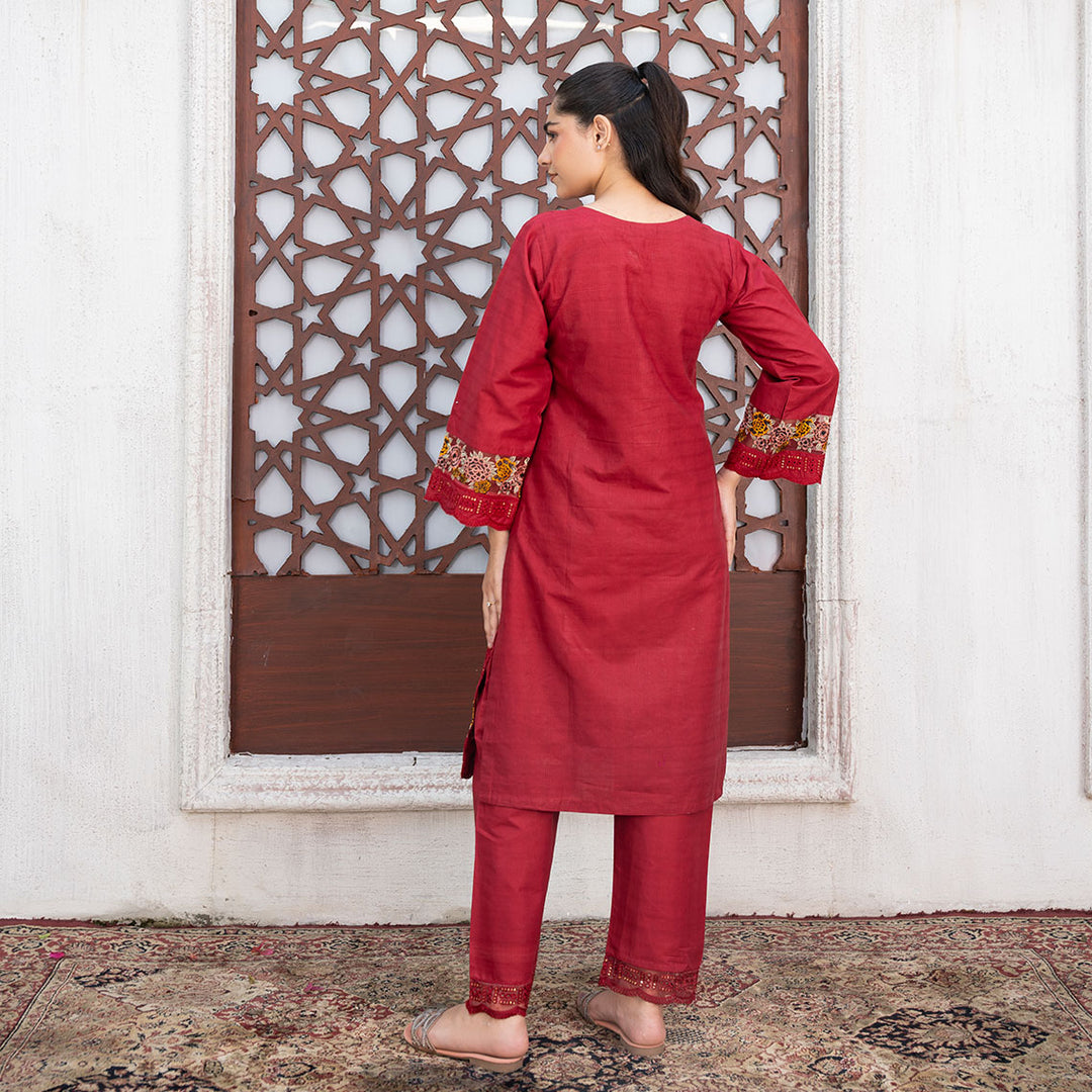 2-PC Embroidered Shirt &Cambric Trouser