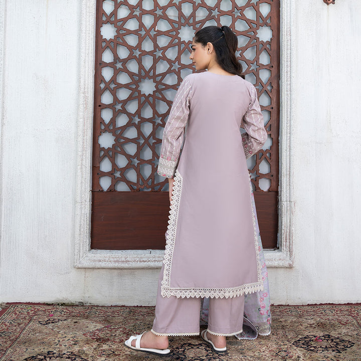 3-PC Embroidered Lawn Shirt  Lawn Trouser with Leno Kara Dupatta