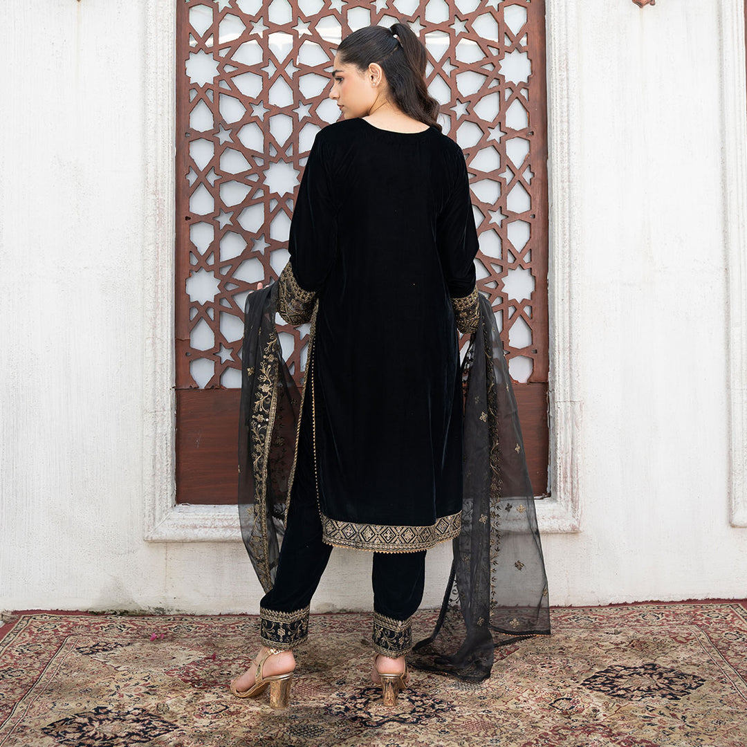 3-PC  Velvet Shirt & Trouser with Net Duppata