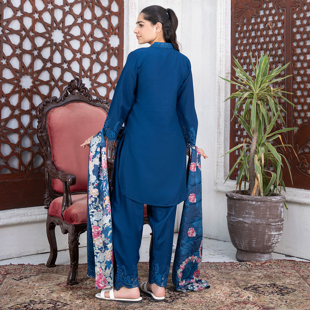 3-PC Shirt Stone Linen &Trouser Stone Dupatta Printed Shawl