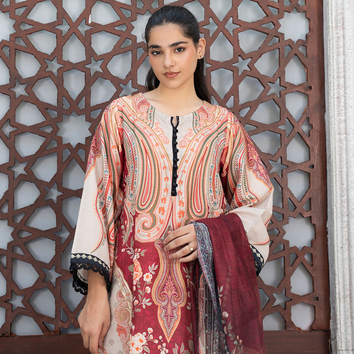 3-PC Printed Silk Shirt silk Trouser with Silk Dupatta
