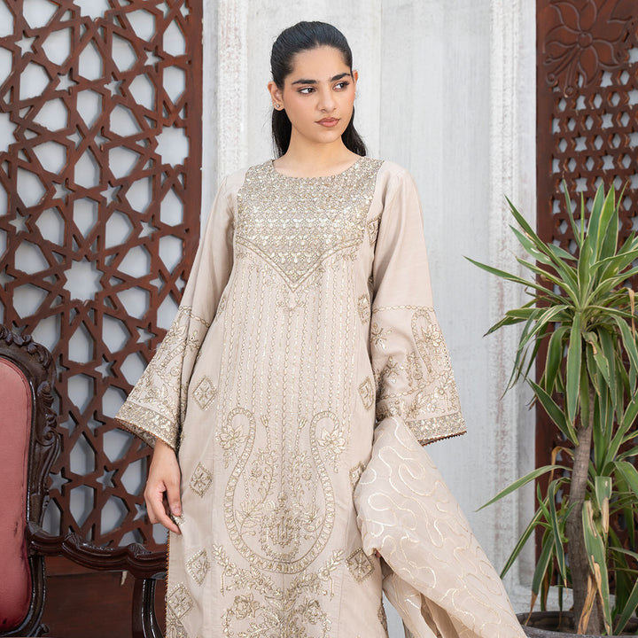3-PC Embroidered Linen Shirt Trouser& Organza Duppata