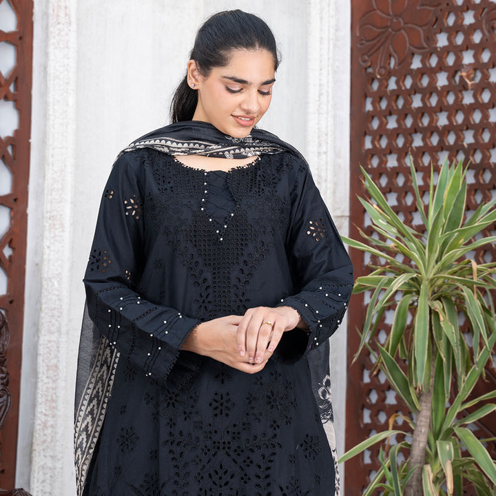 3-PC Embroidered Lawn Shirt  Lawn Trouser with Leno Kara Dupatta