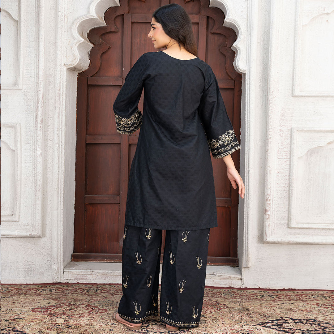 2-PC Embroidered Shirt &Cambric Trouser