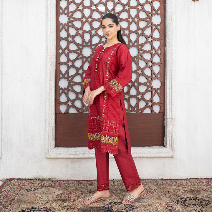 2-PC Embroidered Shirt &Cambric Trouser