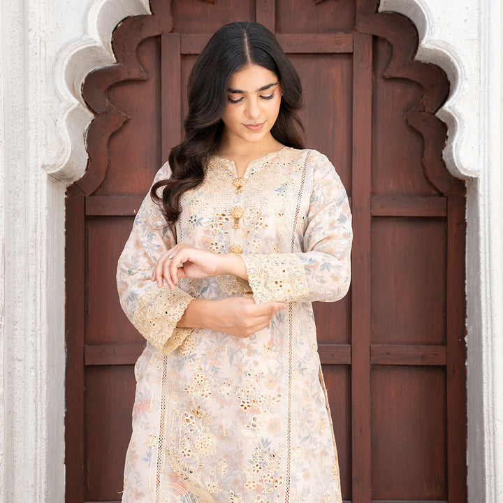 3-PC  Embroidered Net Shirt &Grip Trouser with Net Duppata