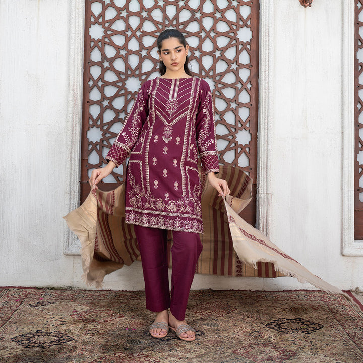3-PC Shirt Slub Khaddar Trouser Slub Khaddar Dupatta Wool Shawl