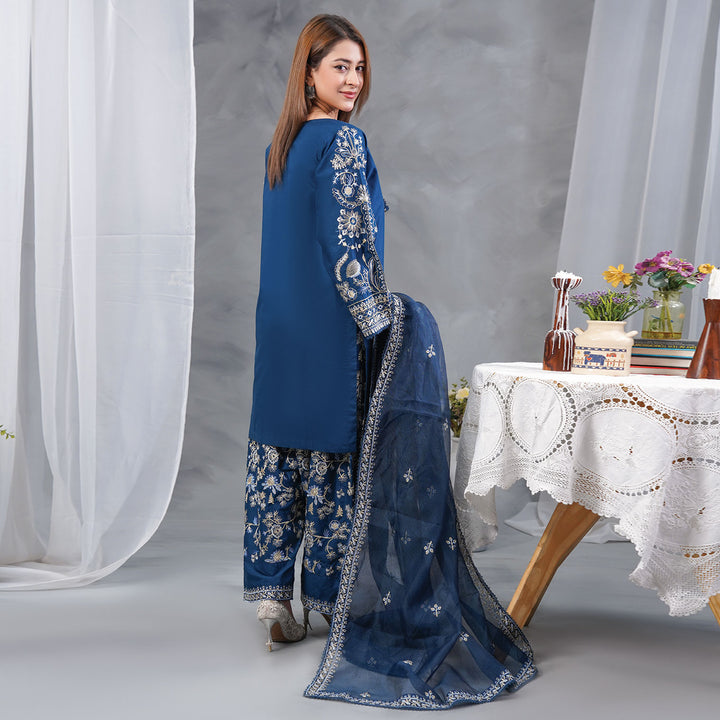 3-PC Luxury Embroidered cambric & NET