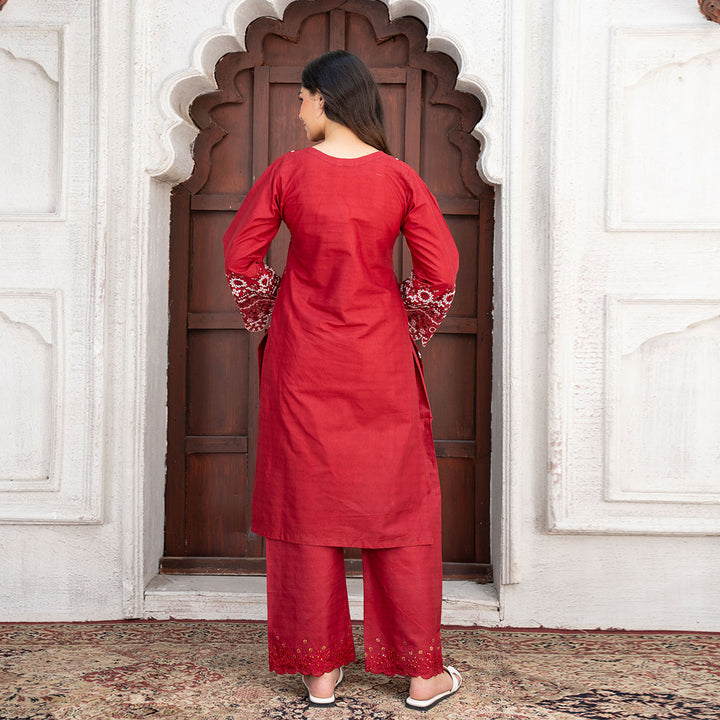 2-PC Embroidered Shirt &Cambric Trouser